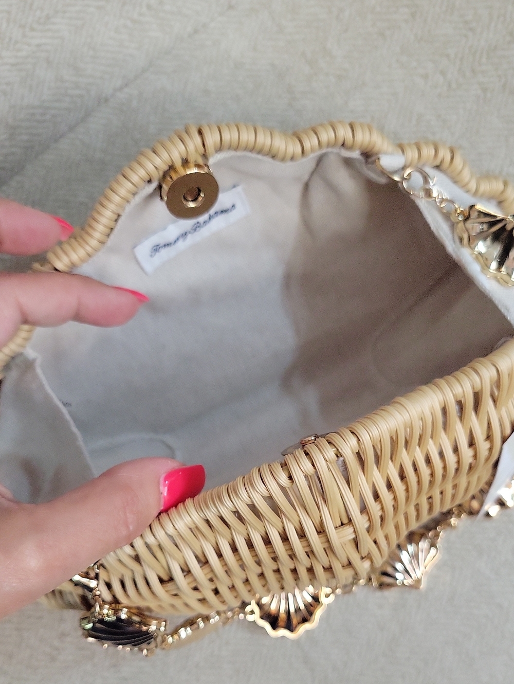 TOMMY BAHAMA VIRAL BEACH SCALLOP SHELL WICKER WOVEN RESORTWEAR HANDBAG - Picture 5 of 10